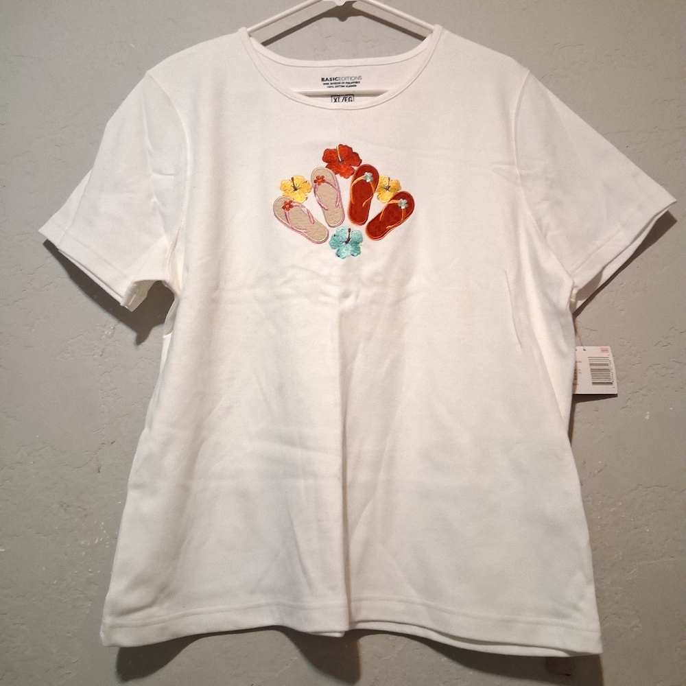 Basic Edition Women T-Shirt Sandal Graphic Embroidery Cotton Y2k Short Sleeve XL